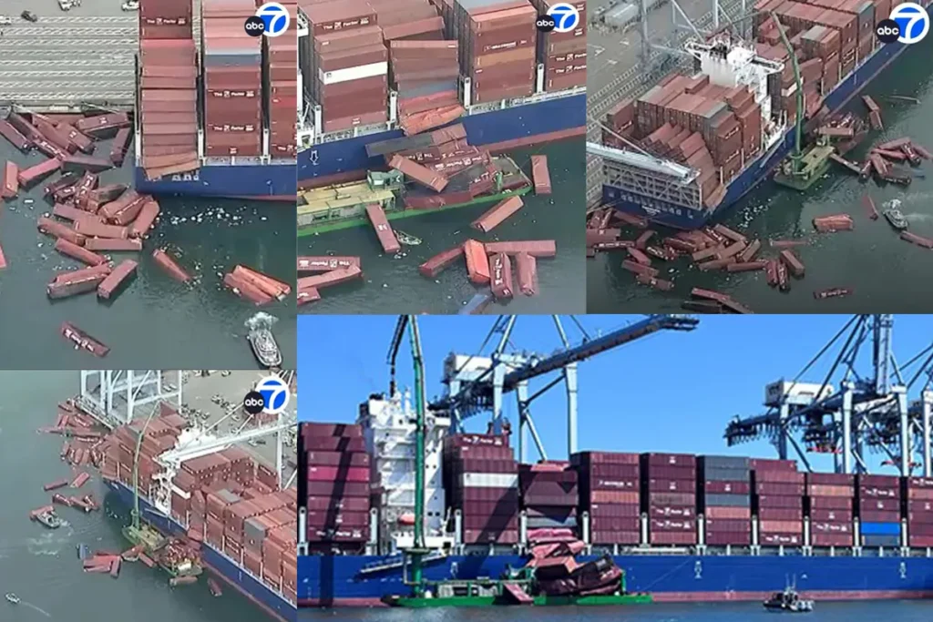 67+ containers fall off from the ship Mississippi at Long Beach's Pier G