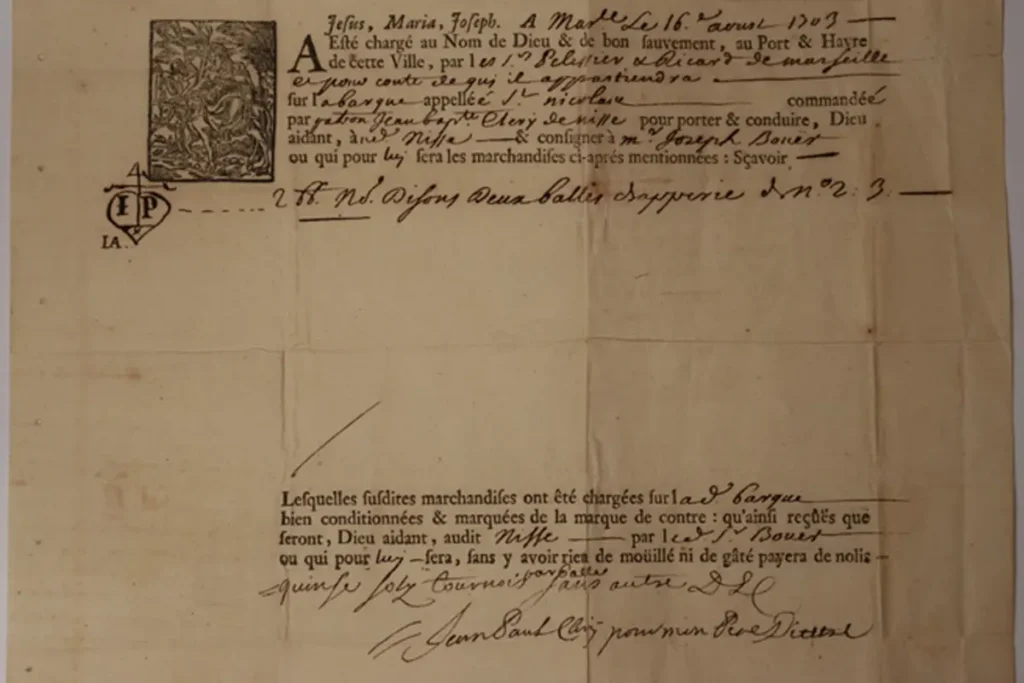 vintage bill of lading 1703